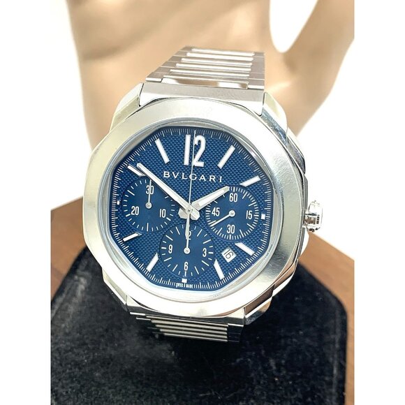 Bvlgari Men's Watch Octo Roma 103829 Swiss Automatic Chronograph Blue Dial 42mm - Picture 1 of 16
